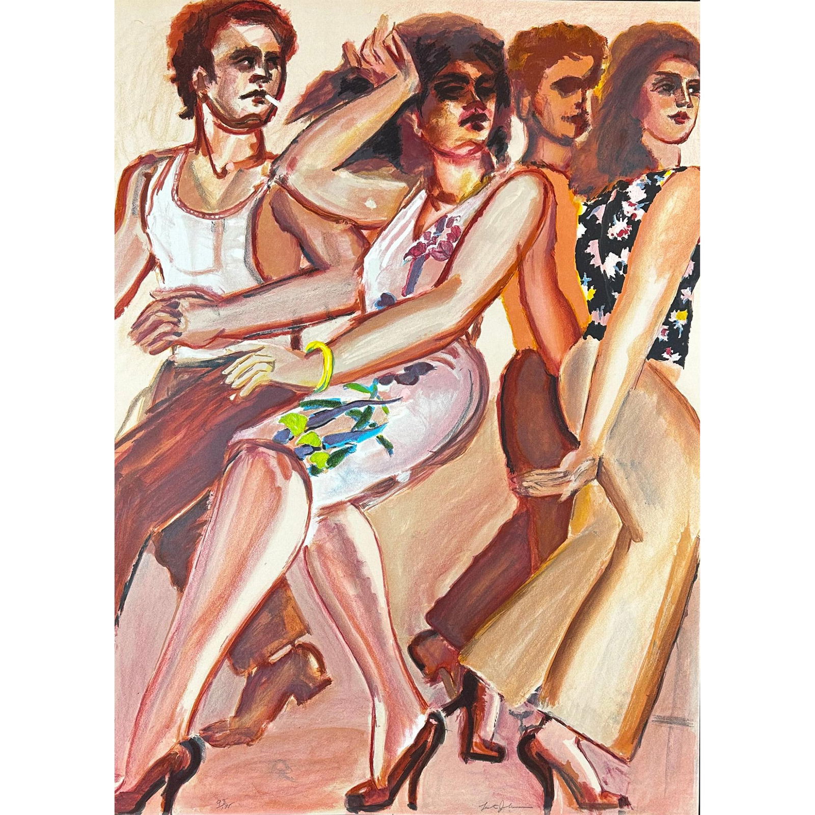 Lester Johnson (American) 1919-2010 Lithograph Street Scene White Dress (1 of 3)