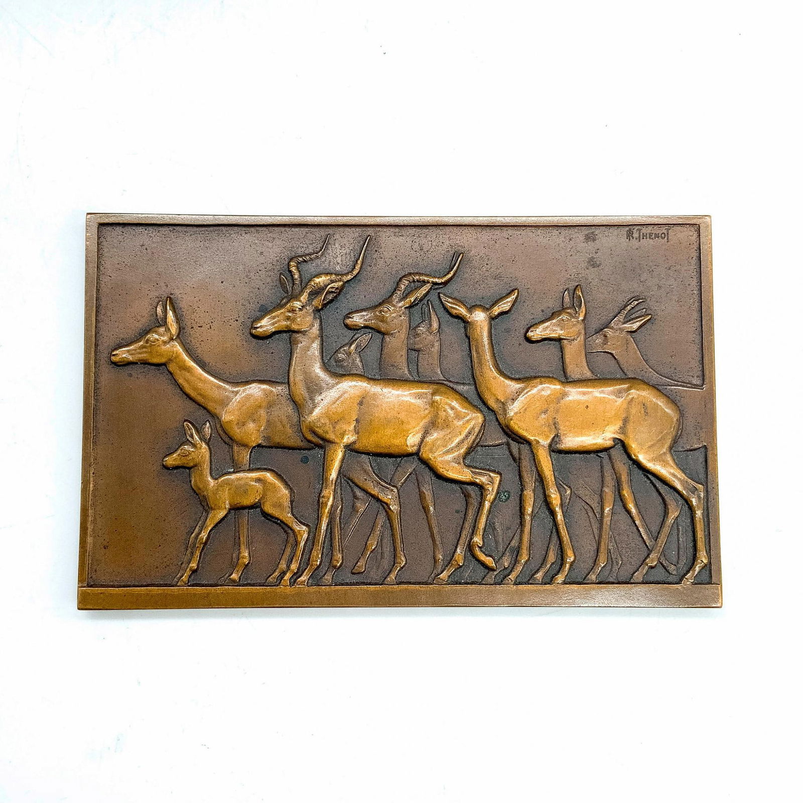 R.F. Thenot (French 1893-1963) Bronze Gazelle Plaque, Signed (1 of 2)