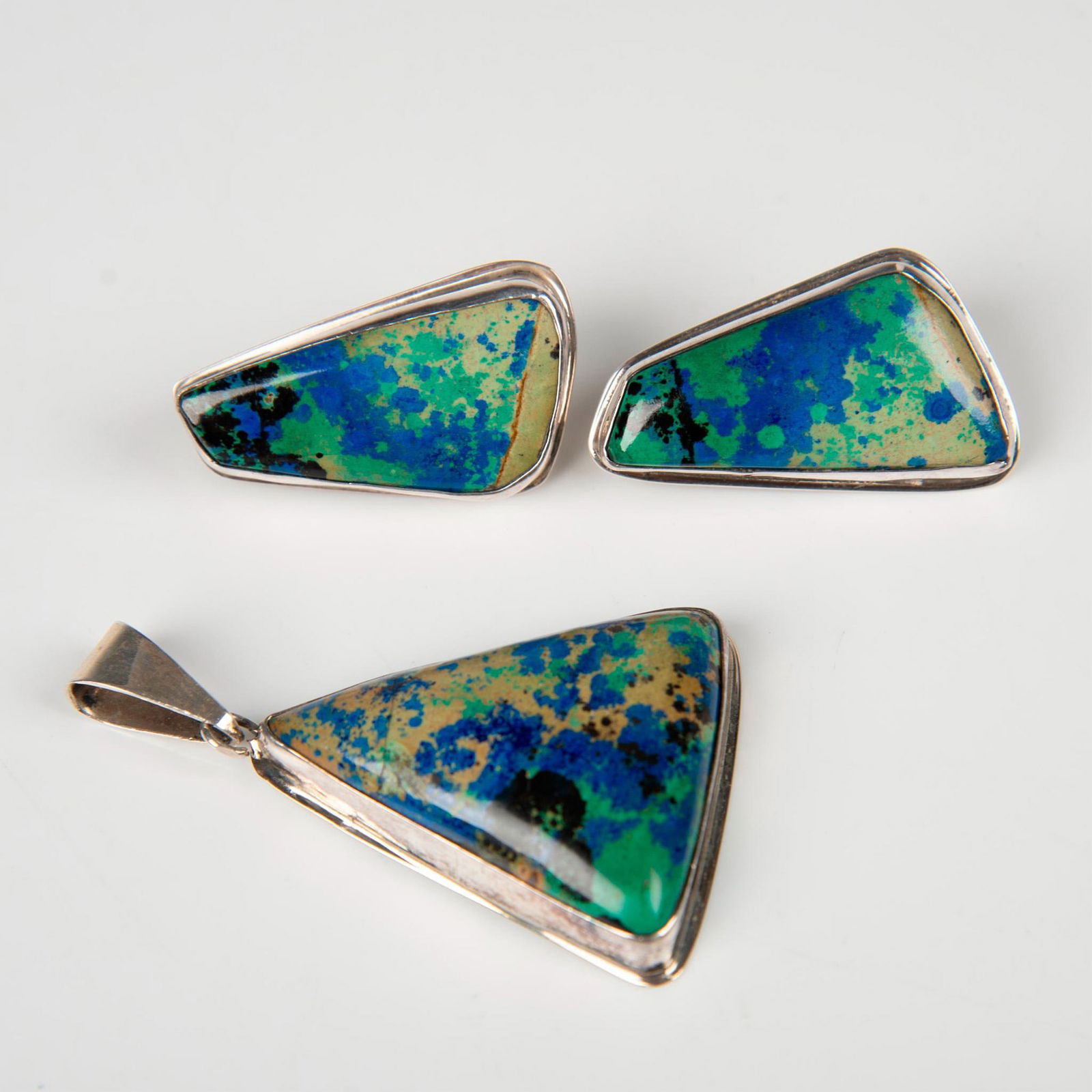 Native American Azurite Malachite Pendant & Clip-On Earrings (1 of 2)