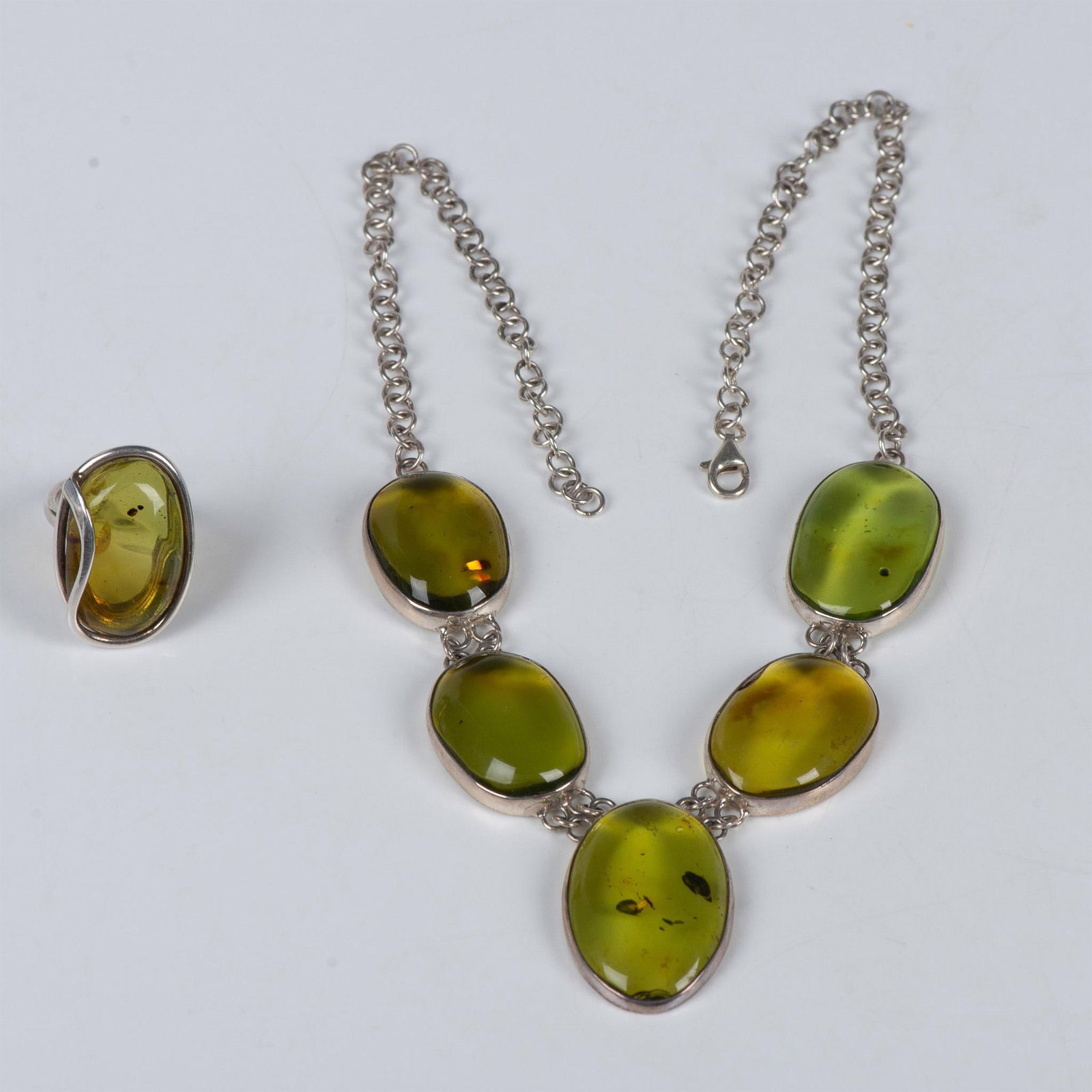 2pc Nice Sterling & Caribbean Green Amber Necklace and Ring (1 of 6)