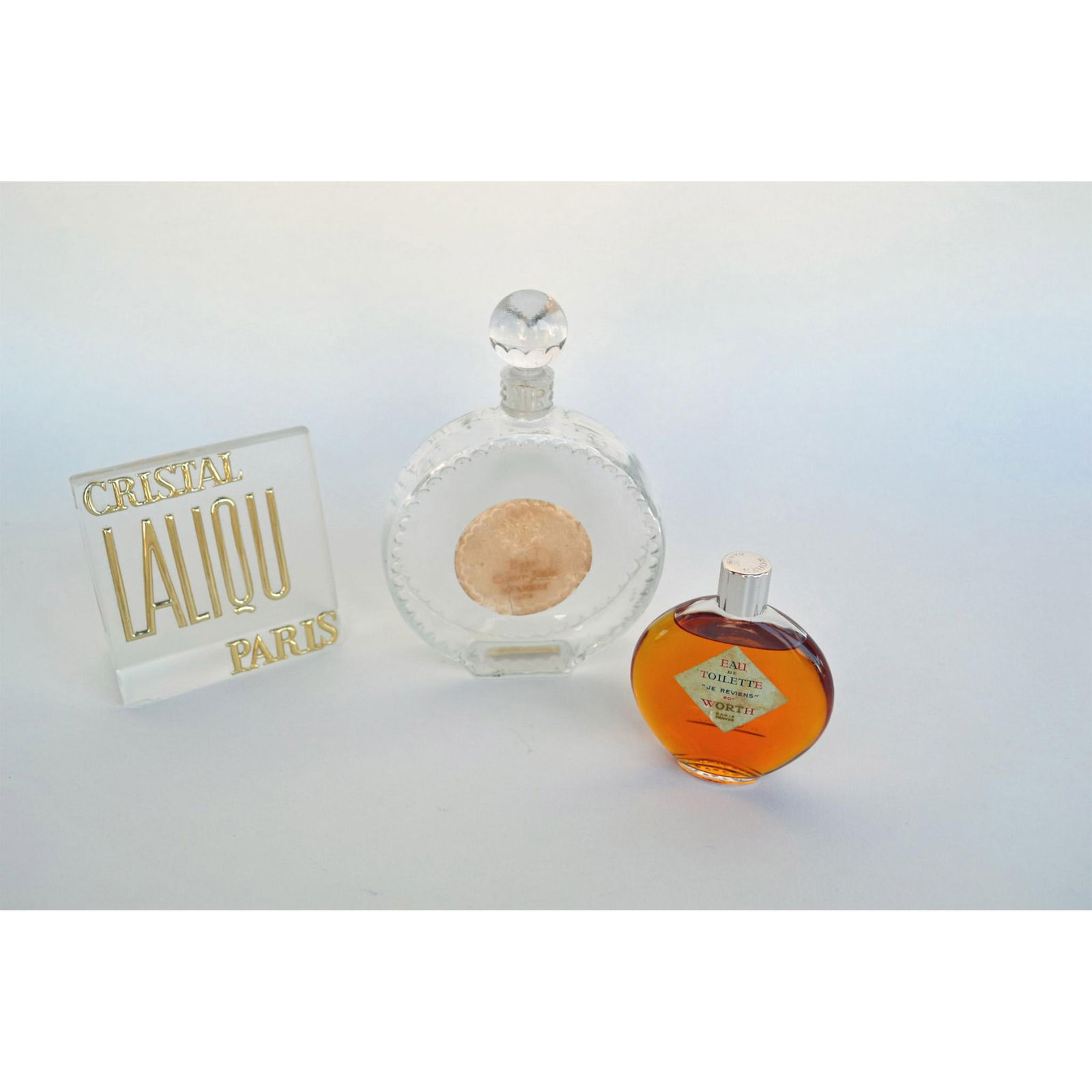 Lalique Crystal Vintage Perfume Bottles And Lalique Crystal Advertising Sign, Early, 3 Pcs (1 of 6)