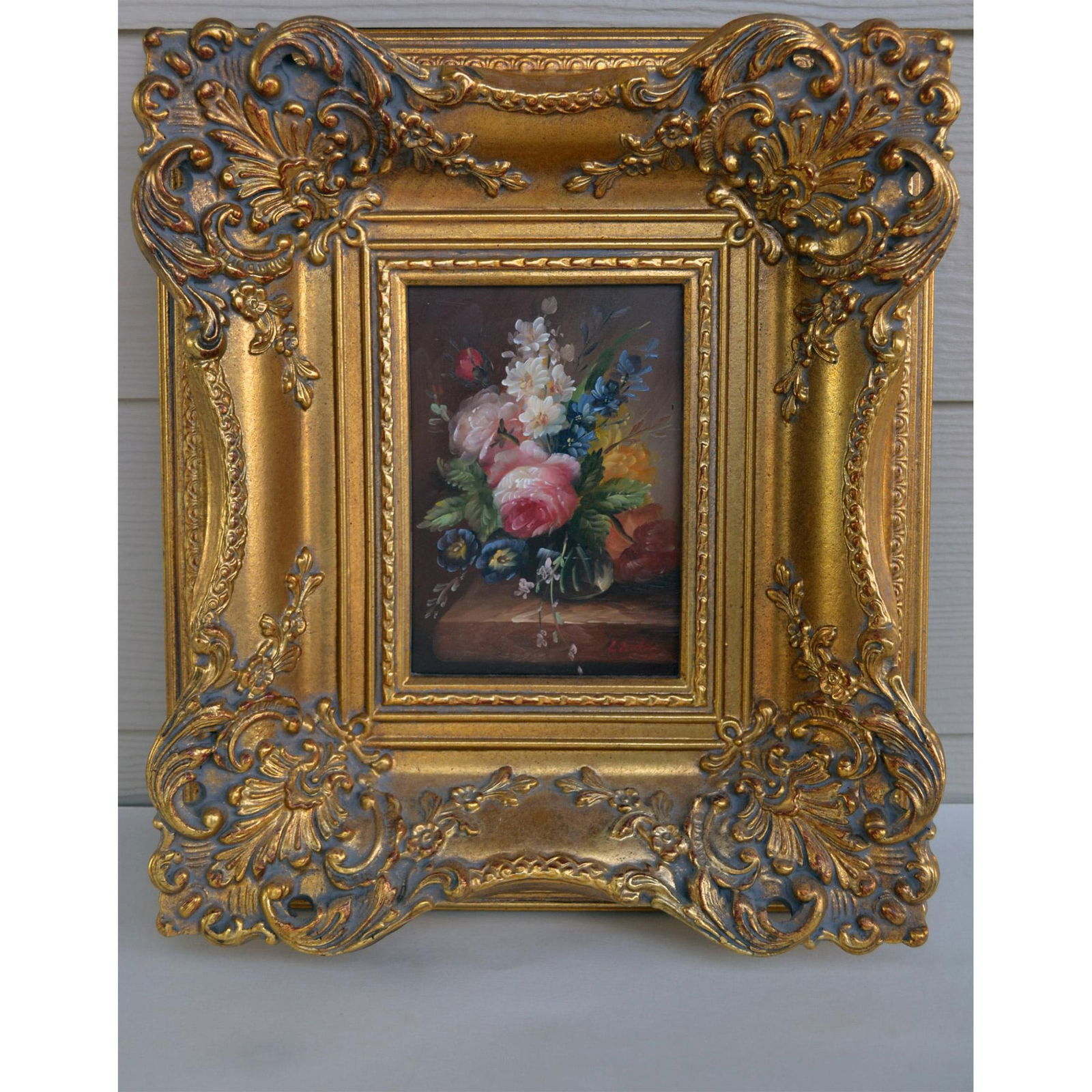L. Ladd Original Oil Floral Painting, Gold Ornate Frame (1 of 4)