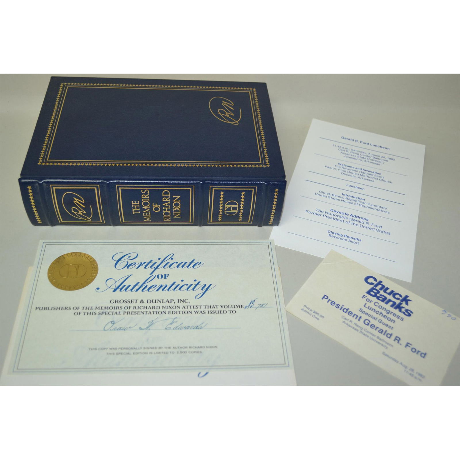 The Memoirs Of Richard Nixon, Limited Edition Leather Book, Signed By Gerald R. Ford, Coa., 1982. (1 of 7)