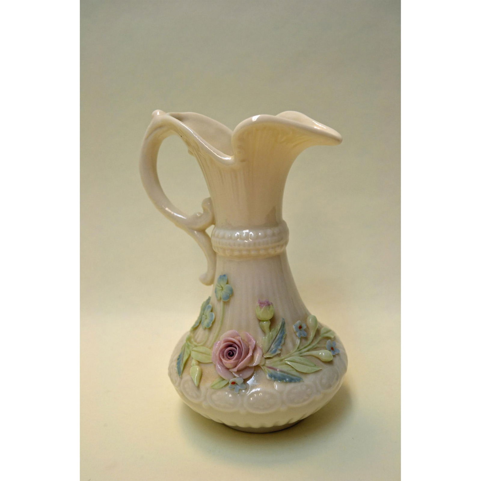 Belleek Porcelain Pitcher, Glazed Decorated, Green Mark (1 of 3)