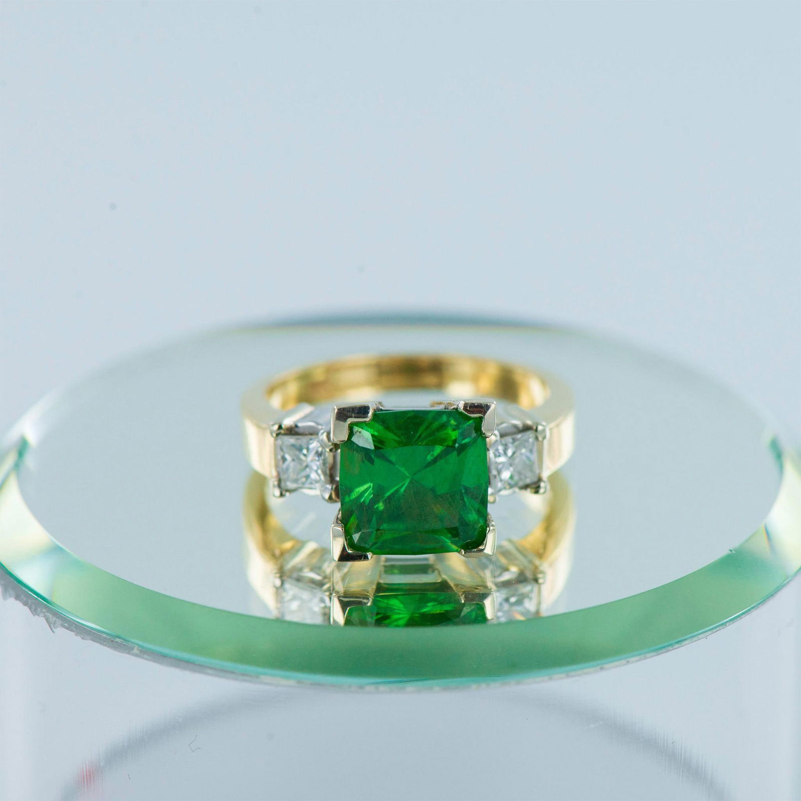 Pretty Two Tone 14K Gold, Emerald and Diamond Ring (1 of 12)