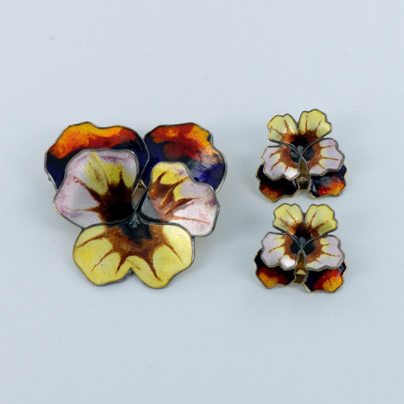 3pc David Andersen Sterling Silver-Enamel Brooch & Earrings (1 of 3)