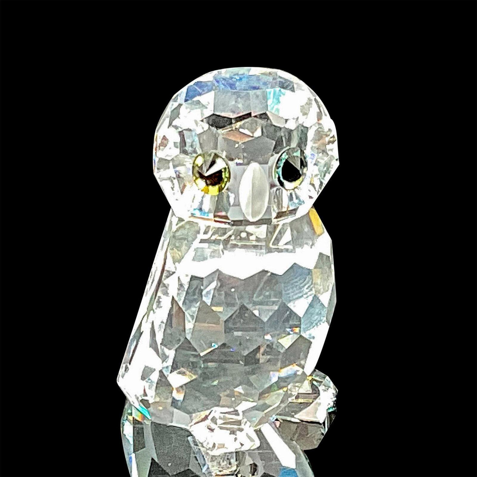 Swarovski Crystal Figurine, Owlet: This Swarovski crystal owlet was a member of the Woodland Friends series and is made from clear crystal, with frosted crystal beak. Swarovski Swan etched backstamp. Artist: Anton Hirzinger Issued: 199