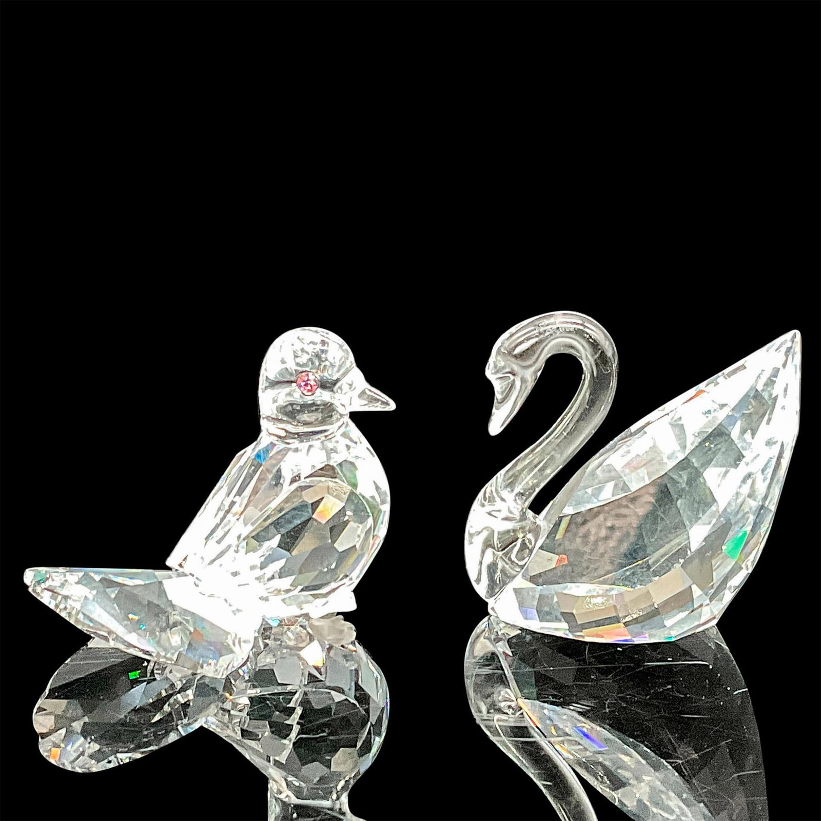 Pair of Swarovski Crystal Bird Figurines, Dove and Swan (1 of 3)