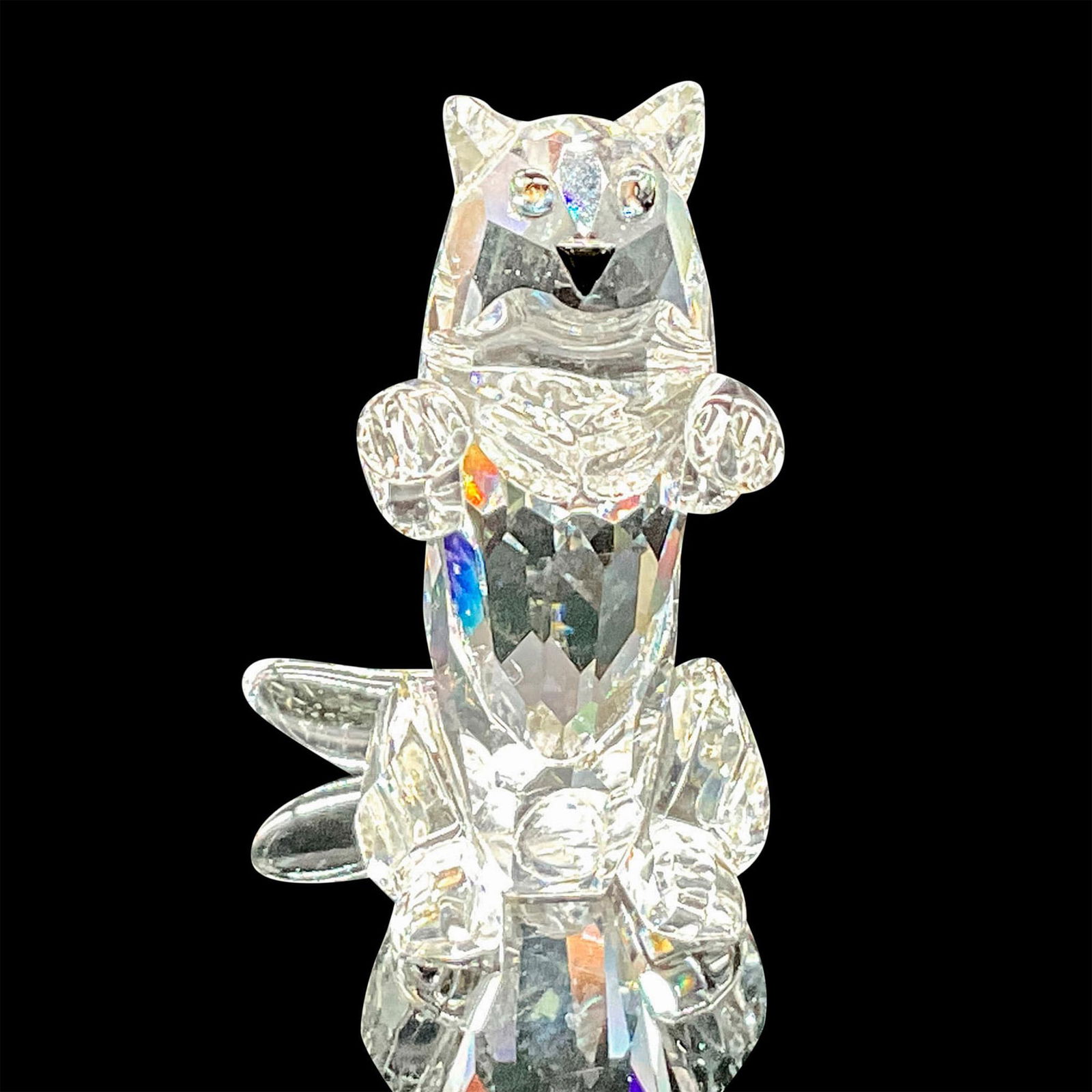 Swarovski Silver Crystal Figurine, Kitten: Brilliant cut crystal figure of a spunky kitten on its hind legs in a playful pose. Swarovski etched mark. Includes original box 2.5"H x 3.25"dia. Dimensions: 1.5"L x 0.75"W x 1.5"H Manufacturer: Swar