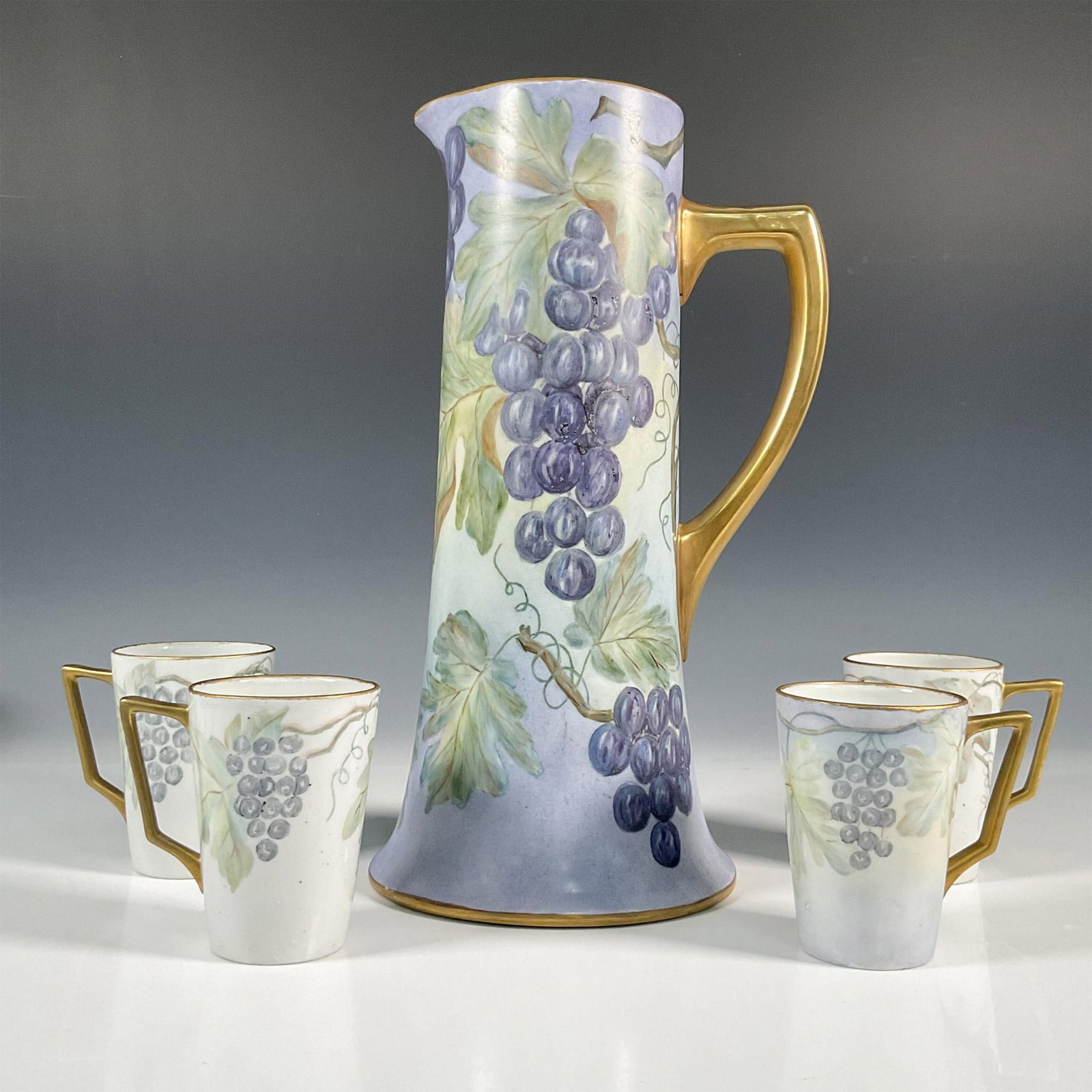 5pc WG & Co. Limoges Porcelain 14" Pitcher + Cups (1 of 2)