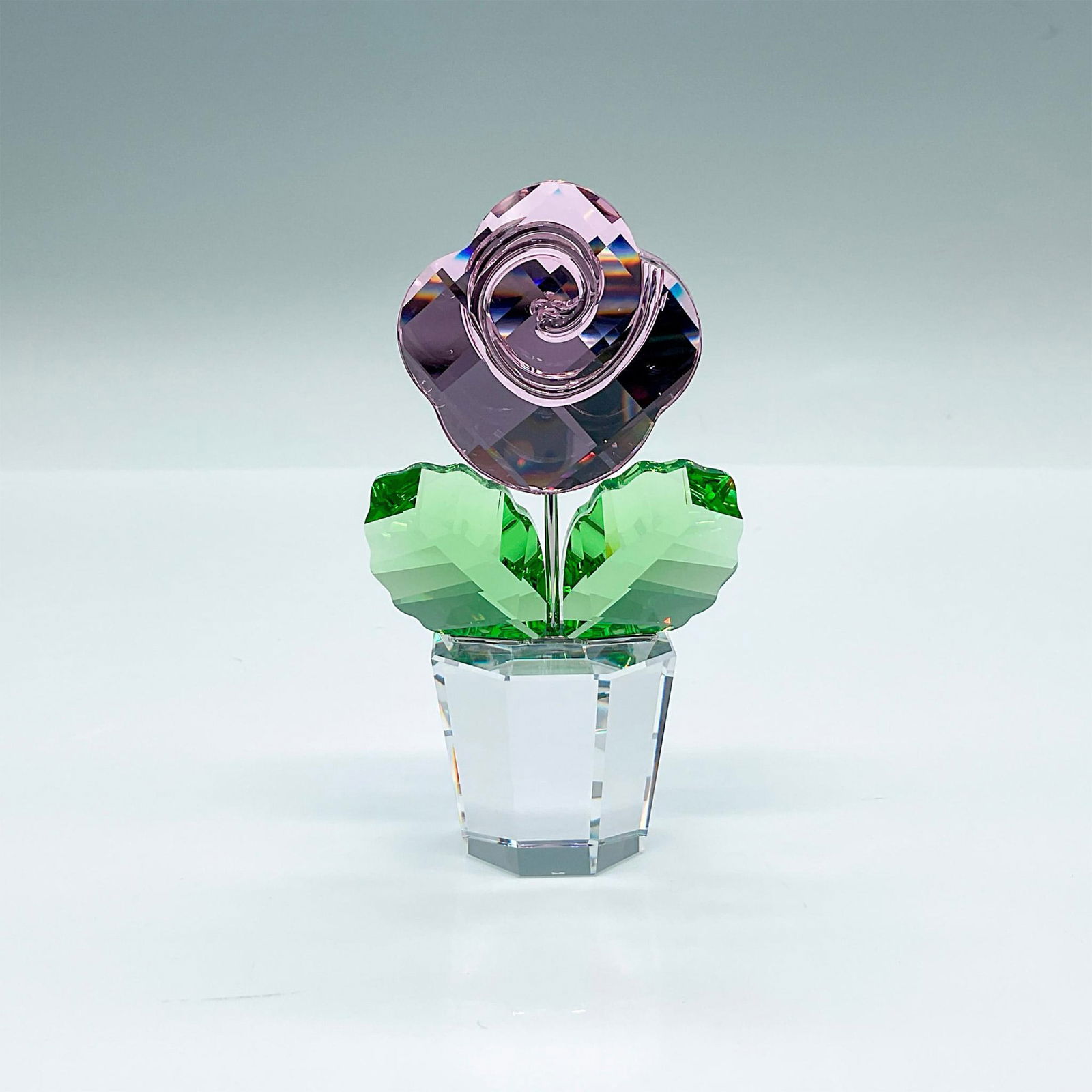 Swarovski Crystal Figurine, Pink Flower in Clear Pot (1 of 3)
