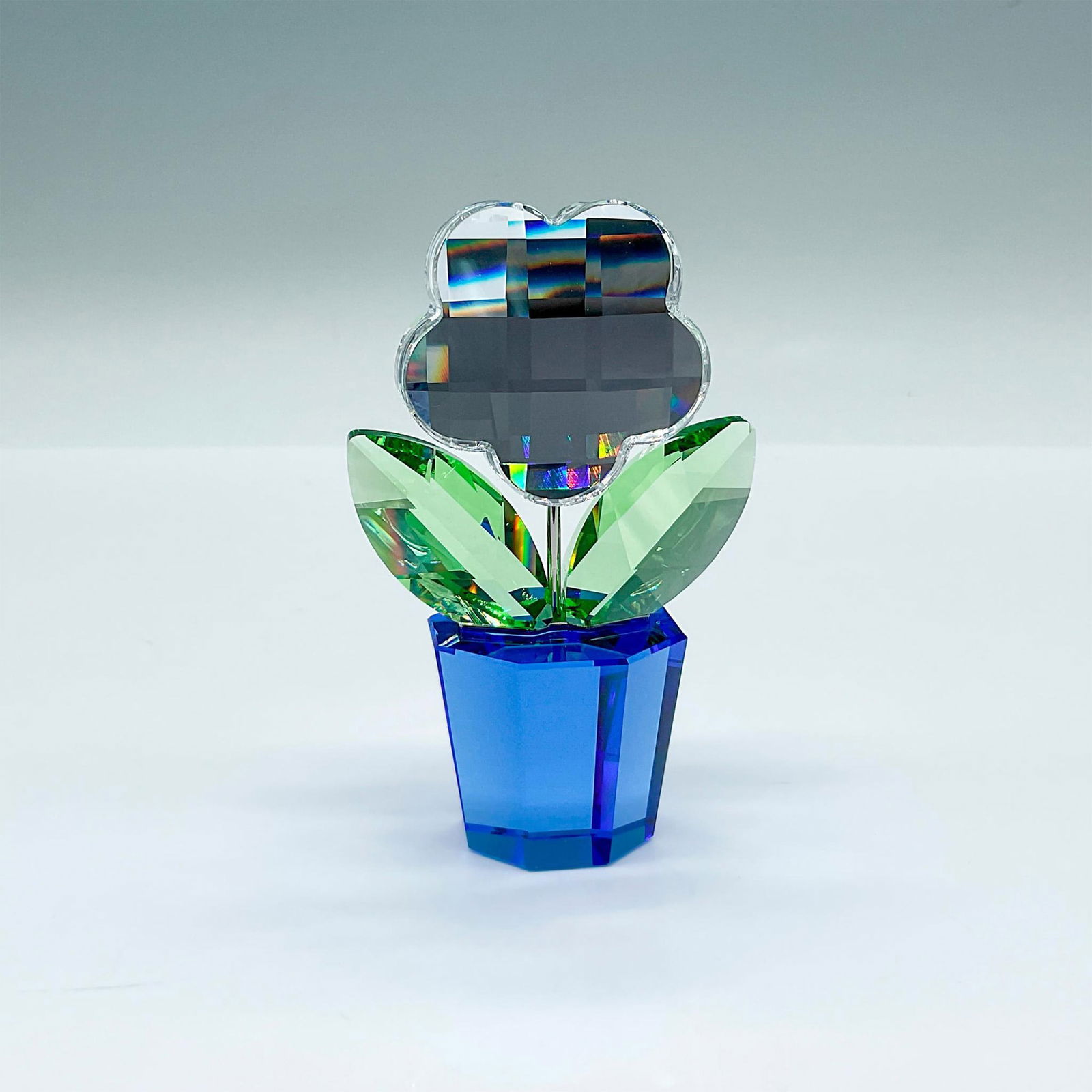 Swarovski Crystal Figurine, Clear Flower in Blue Pot (1 of 3)