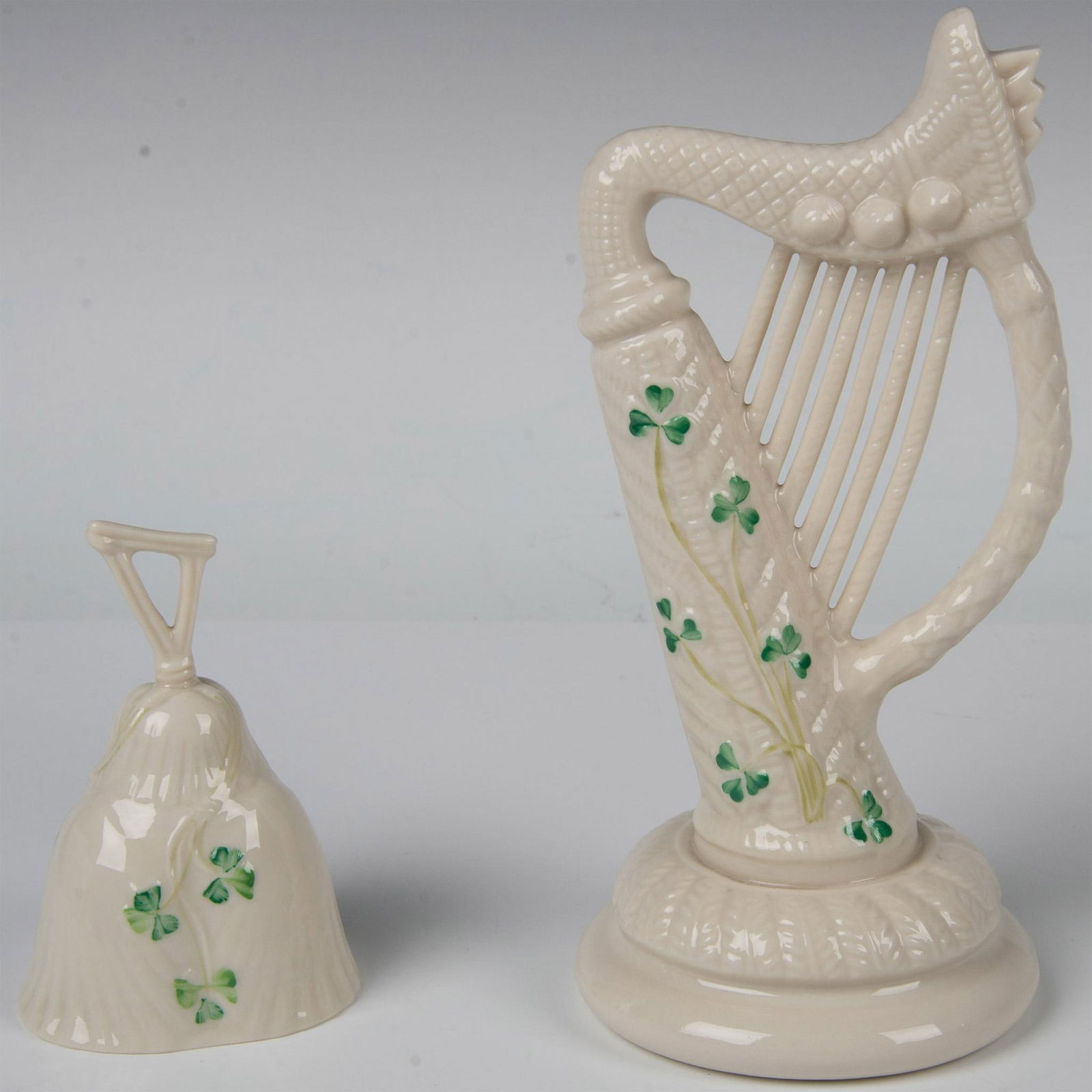 2pc Belleek Porcelain Shamrock Harp Figurine and Bell (1 of 5)