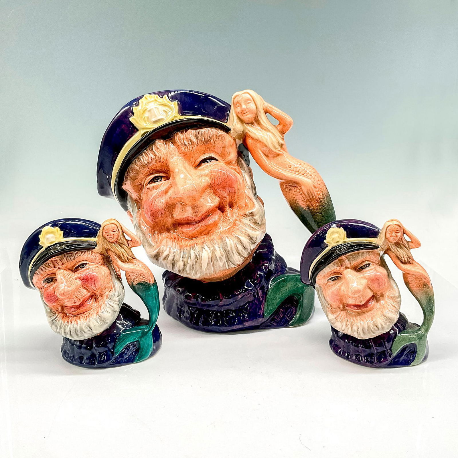 3pc Royal Doulton Porcelain Character Jugs, Old Salt (1 of 3)