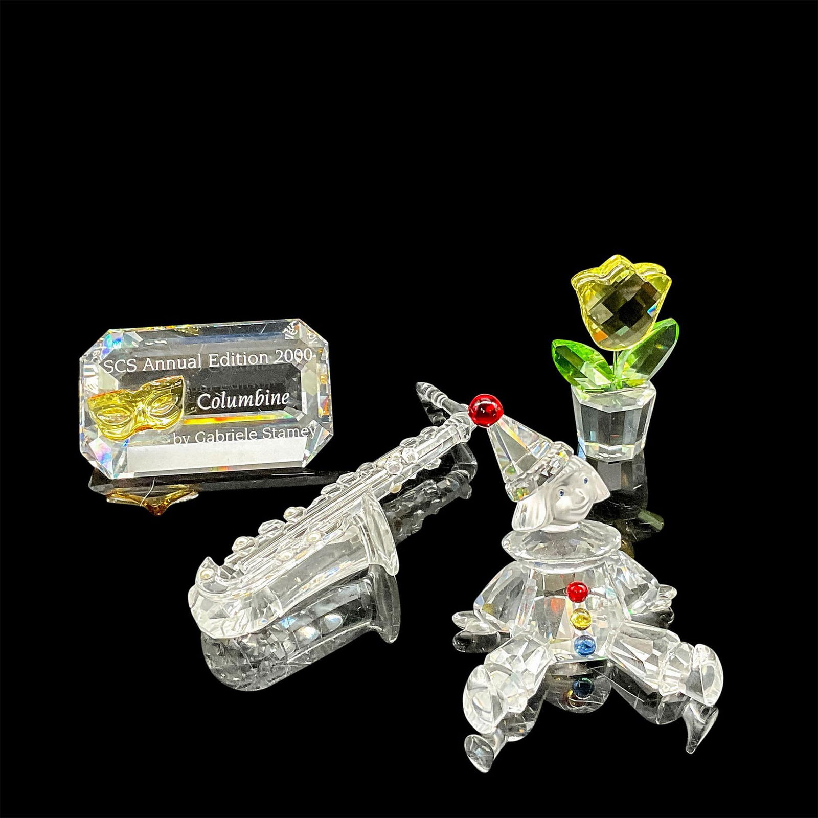 4pc Swarovski Crystal Grouping, Clown, Sax, Flower, Plaque (1 of 3)