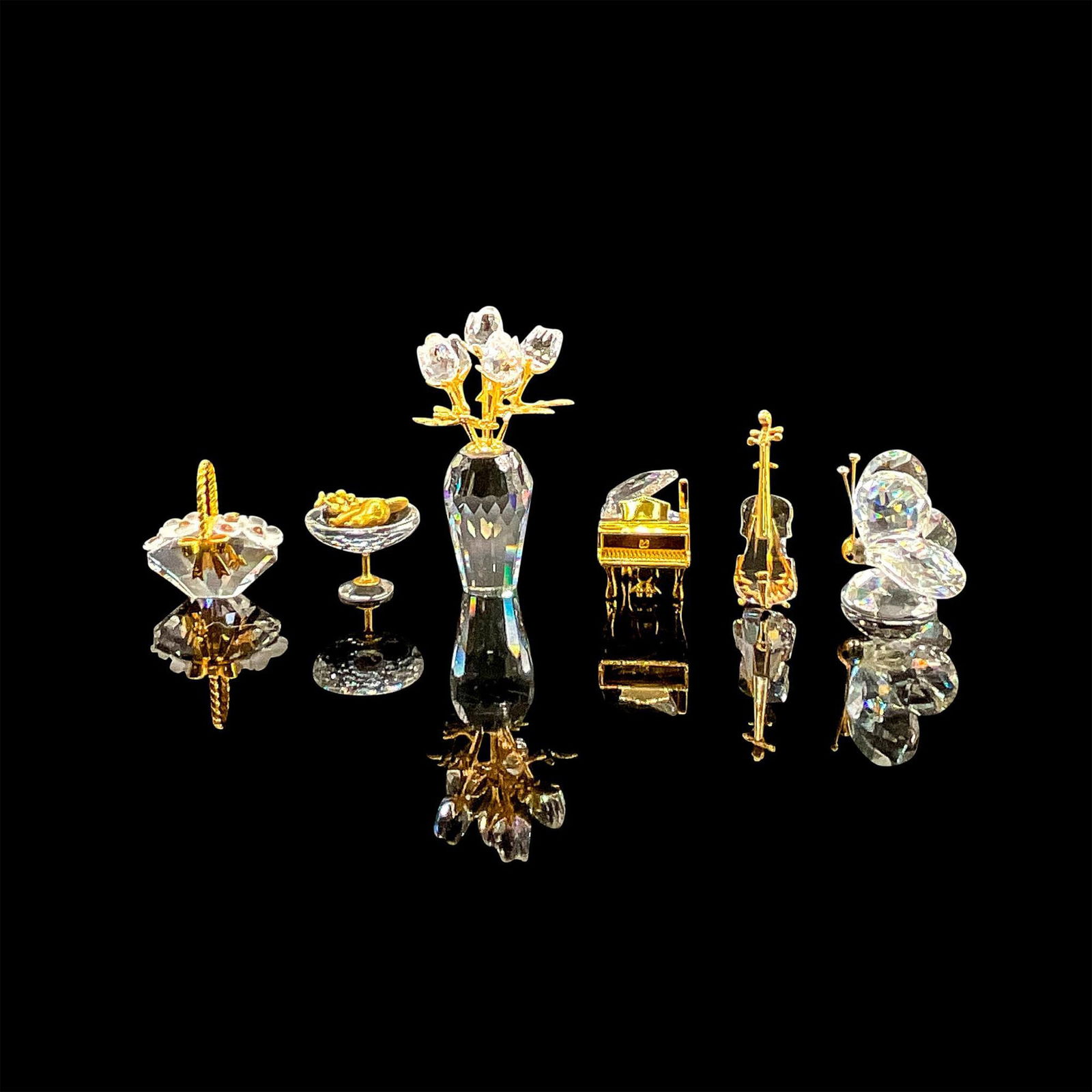 6pc Swarovski Crystal Figurines, Various, Gold Accents (1 of 4)