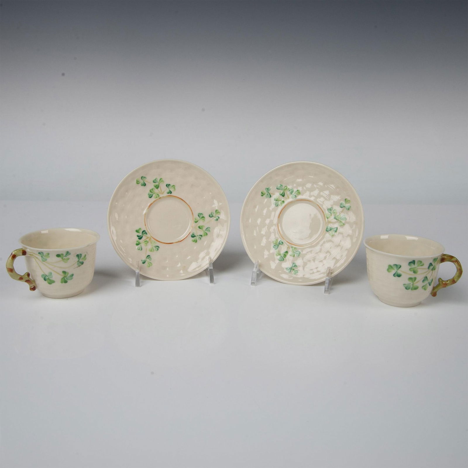 4pc Belleek Porcelain Demitasse Cup and Saucer Set, Shamrock (1 of 4)