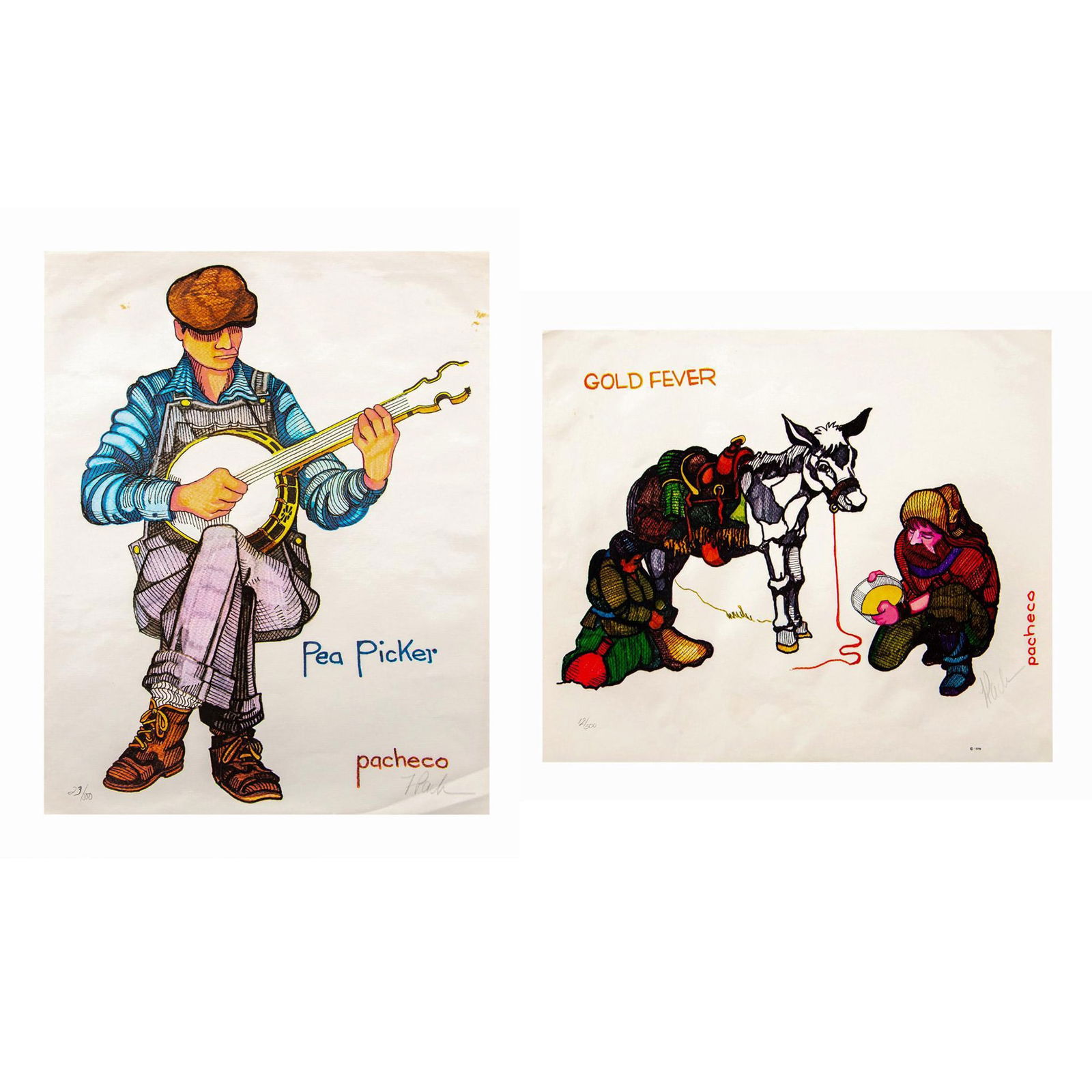 Pacheco, Two Original Color Lithographs on Paper, Signed (1 of 10)