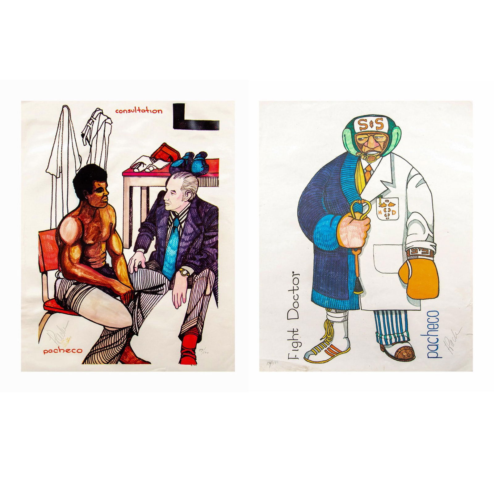 Pacheco, Two Original Lithographs on Paper, Boxing, Signed (1 of 9)