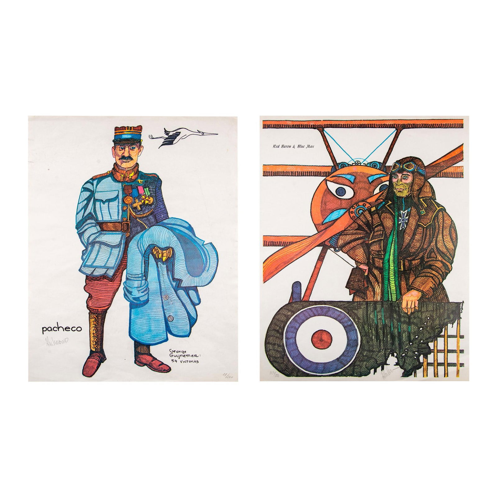 Pacheco, Two Original Color Lithographs on Paper, Signed (1 of 10)