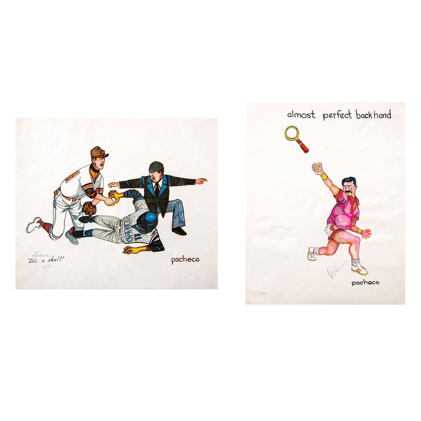 Pacheco, Two Original Lithographs on Paper, Sports, Signed (1 of 10)