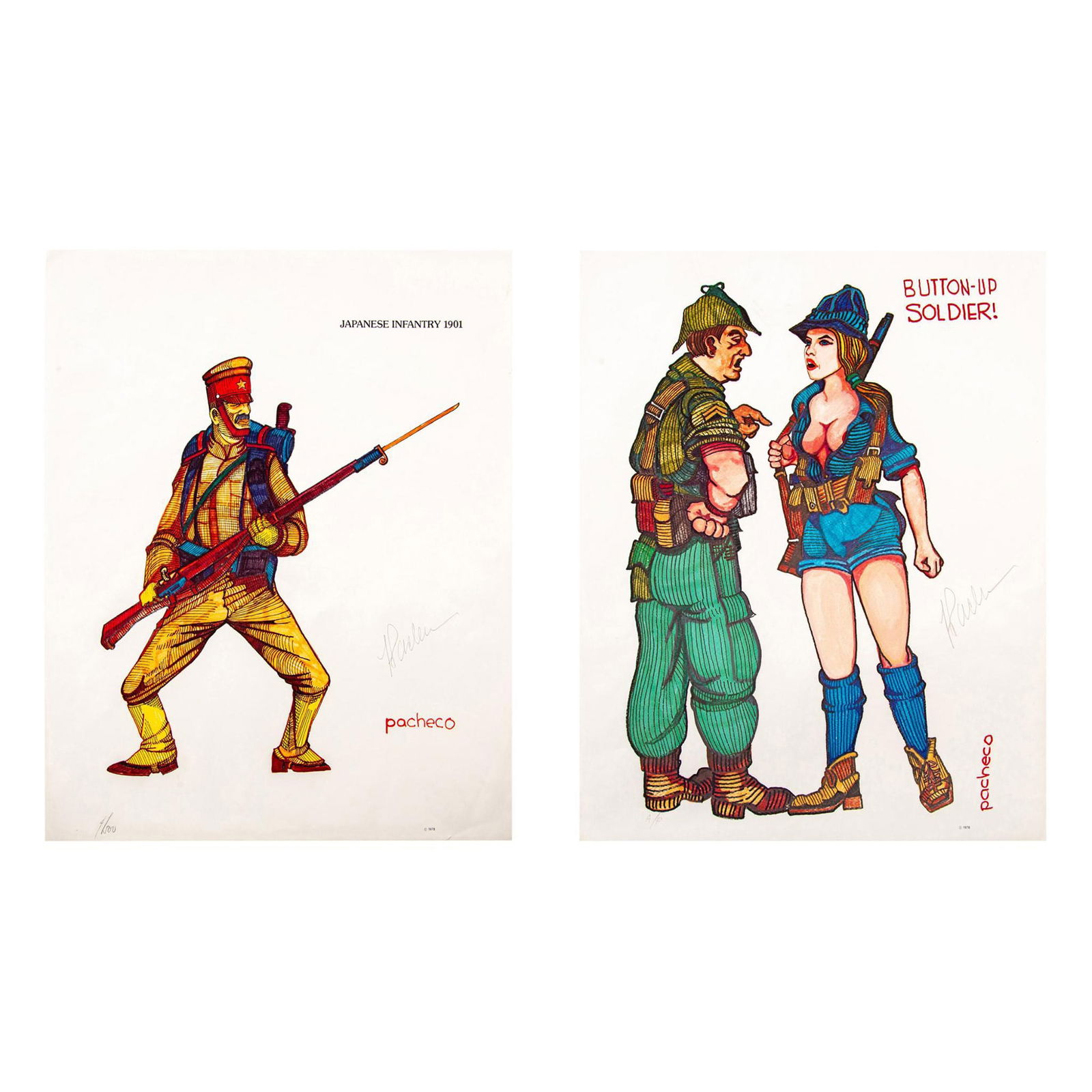 Pacheco, Two Original Color Lithographs on Paper, Signed (1 of 11)