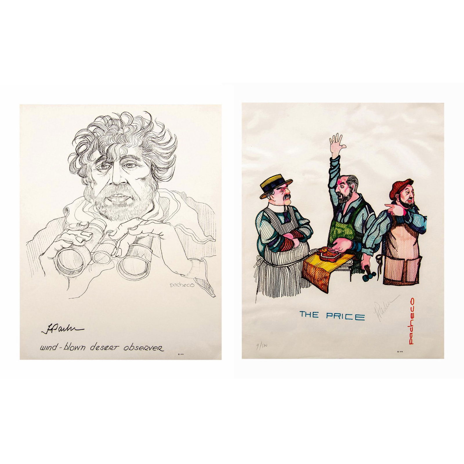 Pacheco, Two Original Color Lithographs on Paper, Signed (1 of 9)