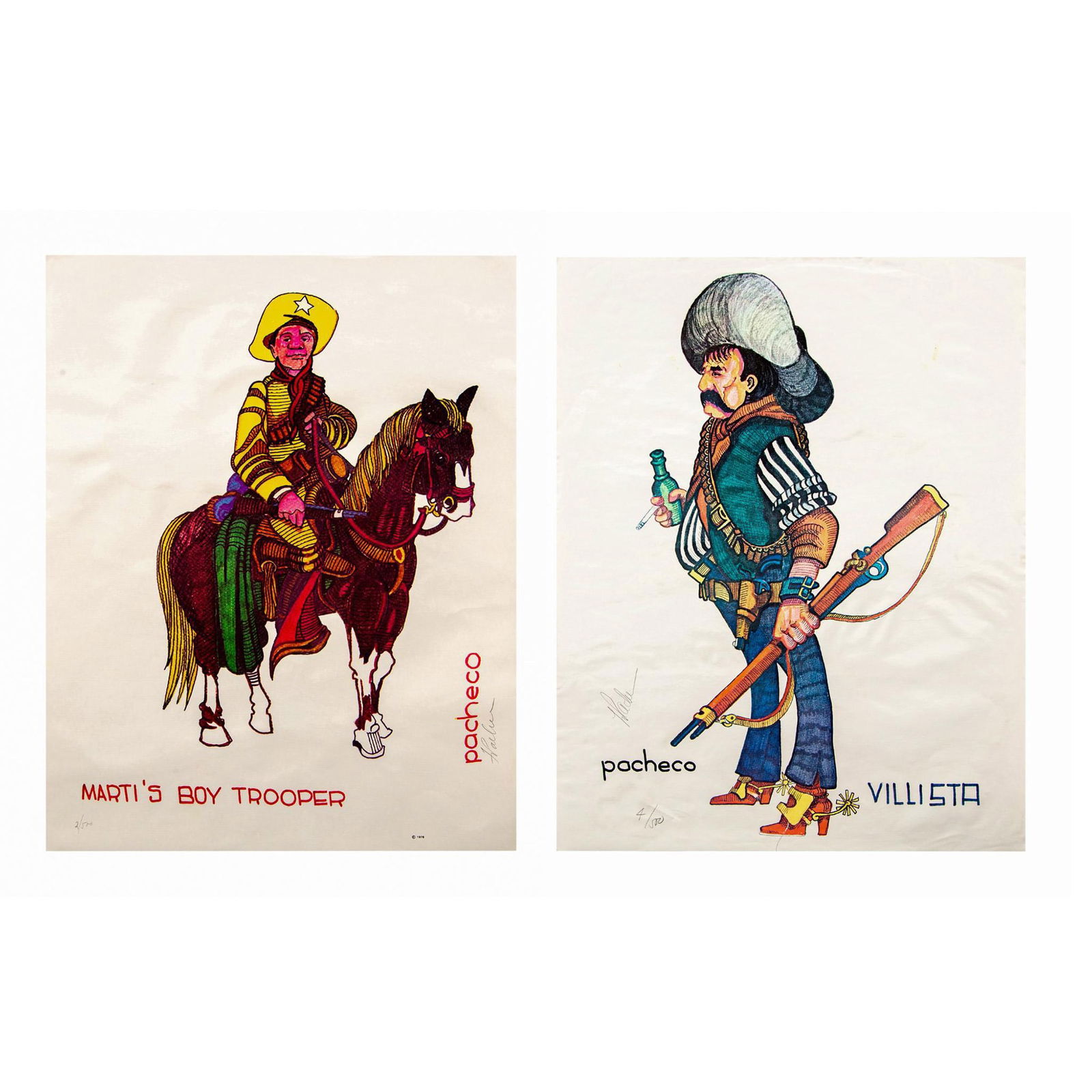 Pacheco, Two Original Lithographs on Paper, Fighters, Signed (1 of 9)