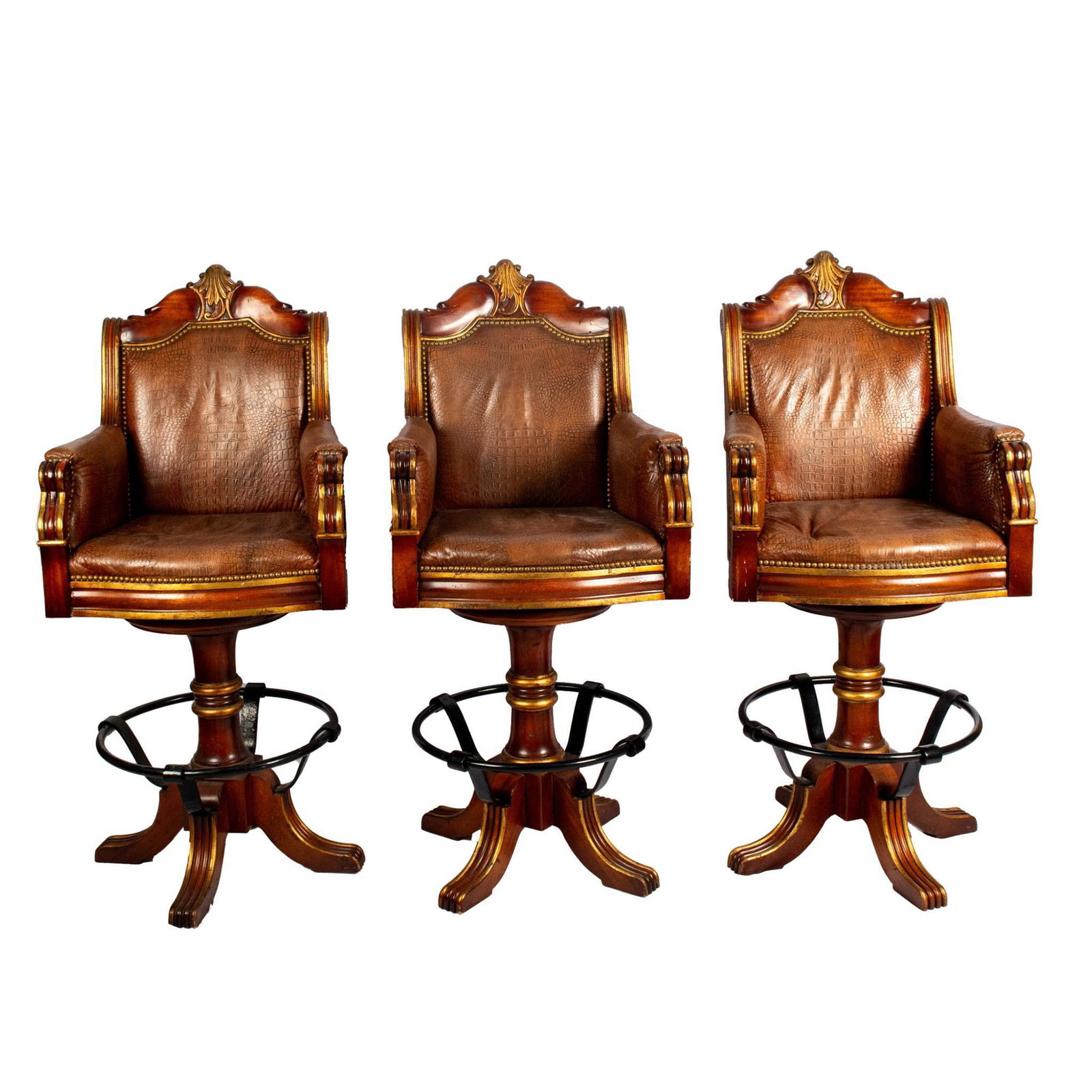 3pc Leather Swivel Bar Stools (1 of 7)