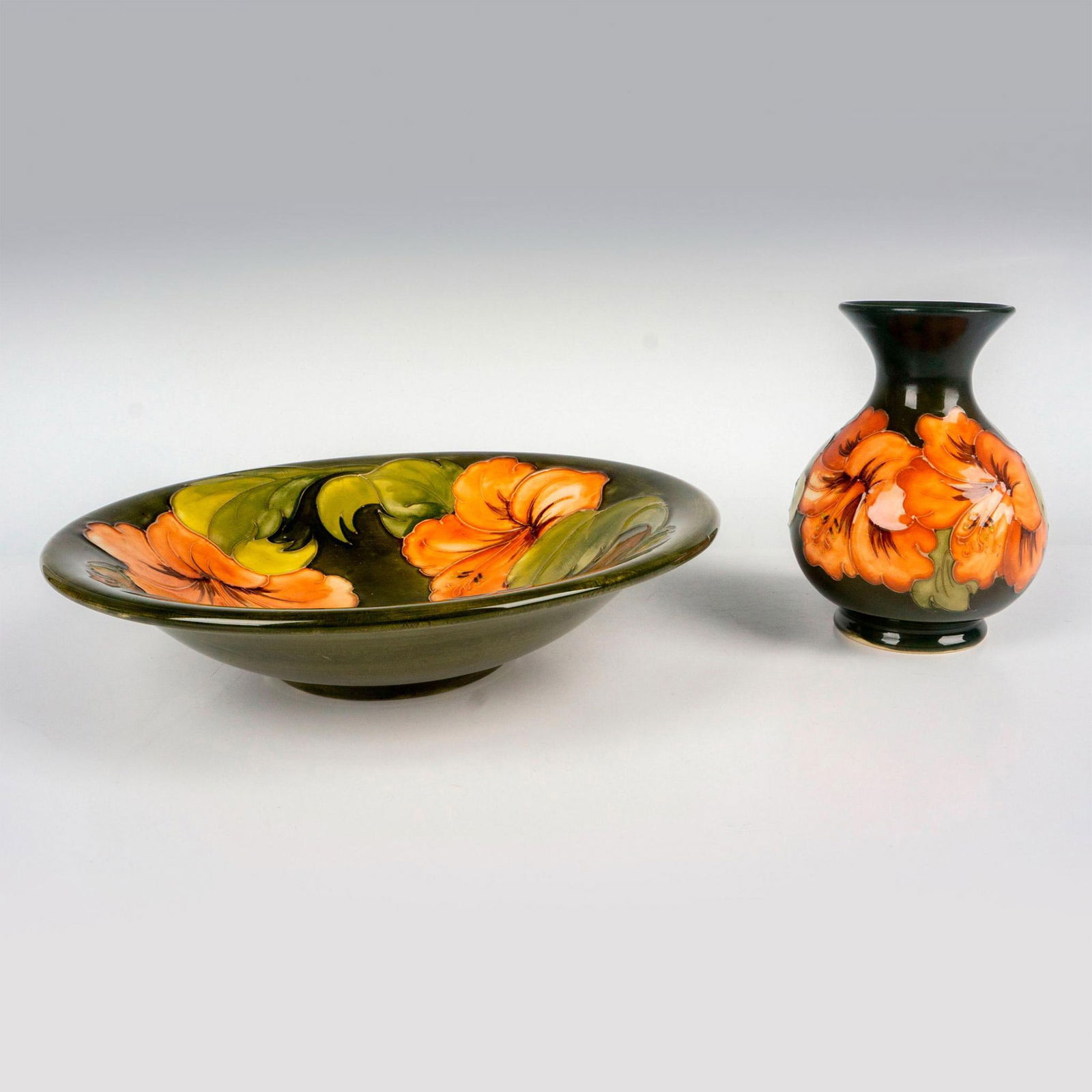 2pc Moorcroft Pottery Vase and Bowl, Hibiscus (1 of 3)