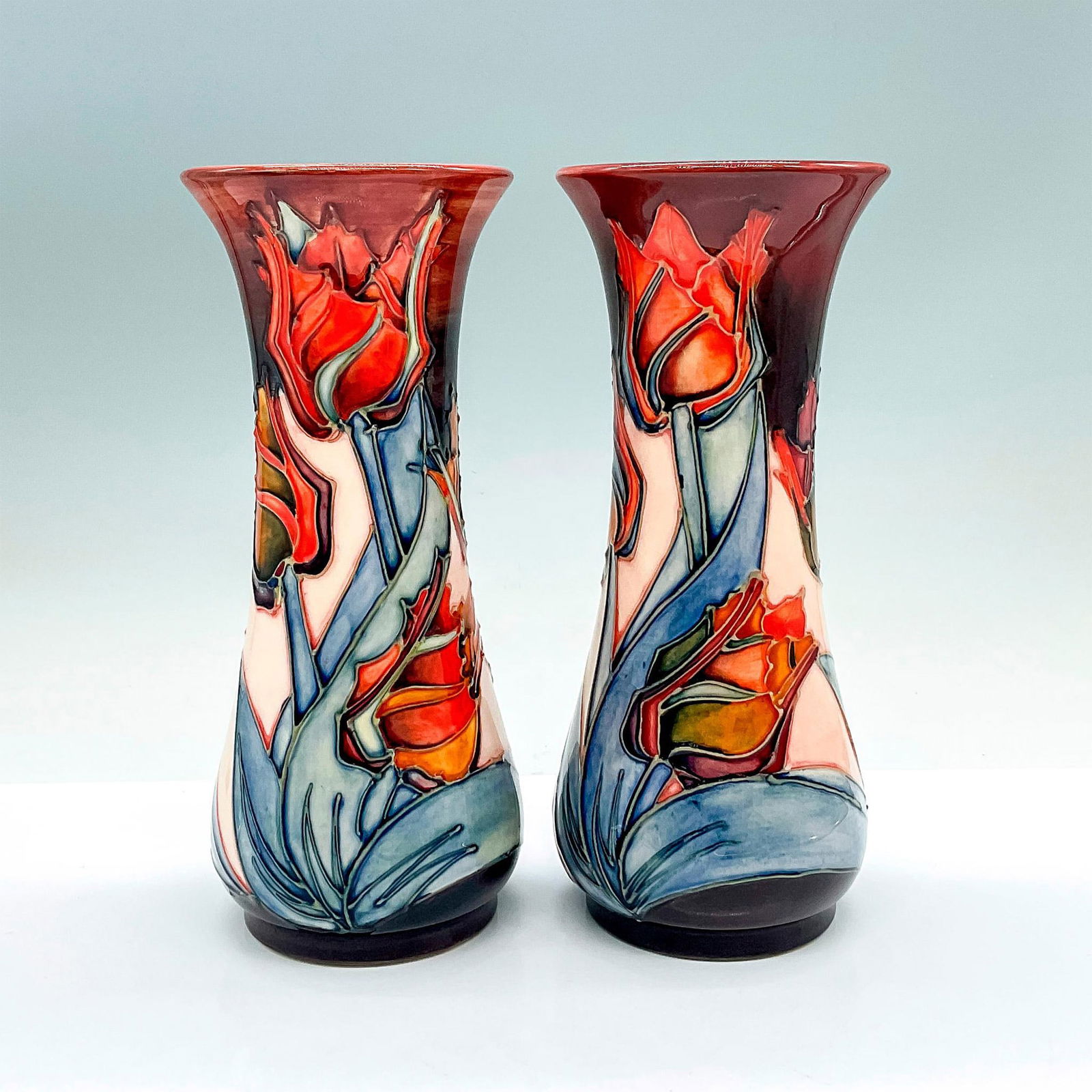 Pair of Moorcroft Pottery Vase, Red Tulips (1 of 3)