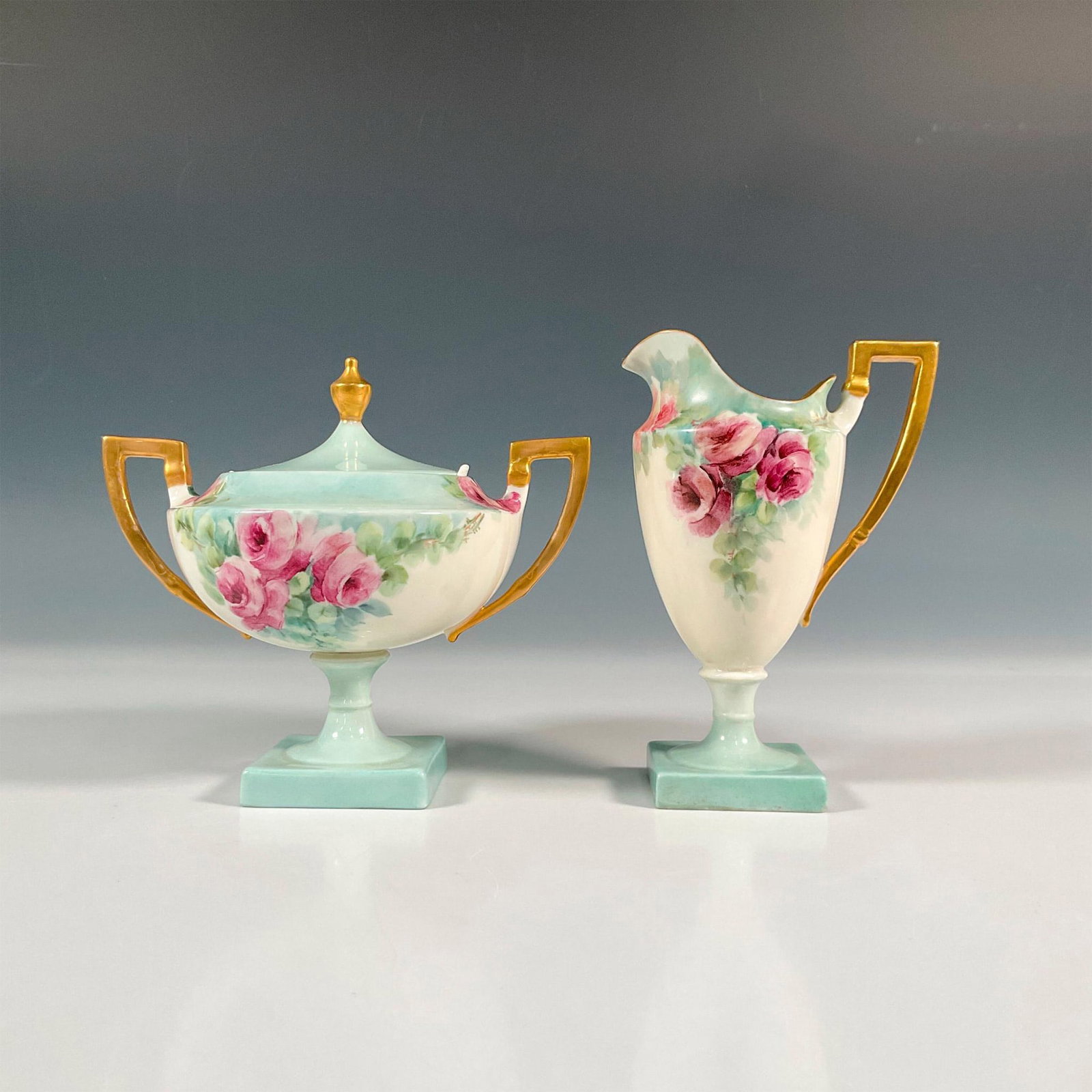 2pc Belleek Porcelain Wild Roses Creamer and Sugar Bowl Set (1 of 5)