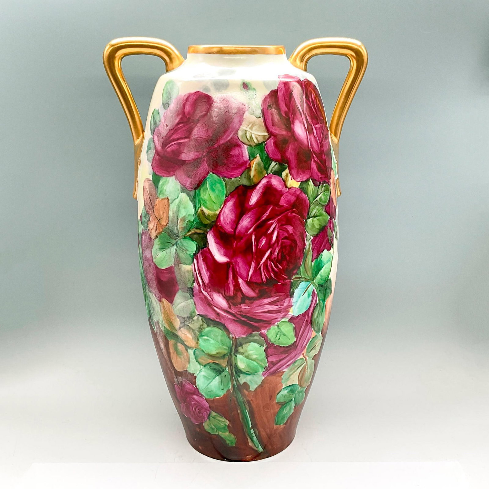 Antique Large Porcelain Amphora Vase, Roses (1 of 3)