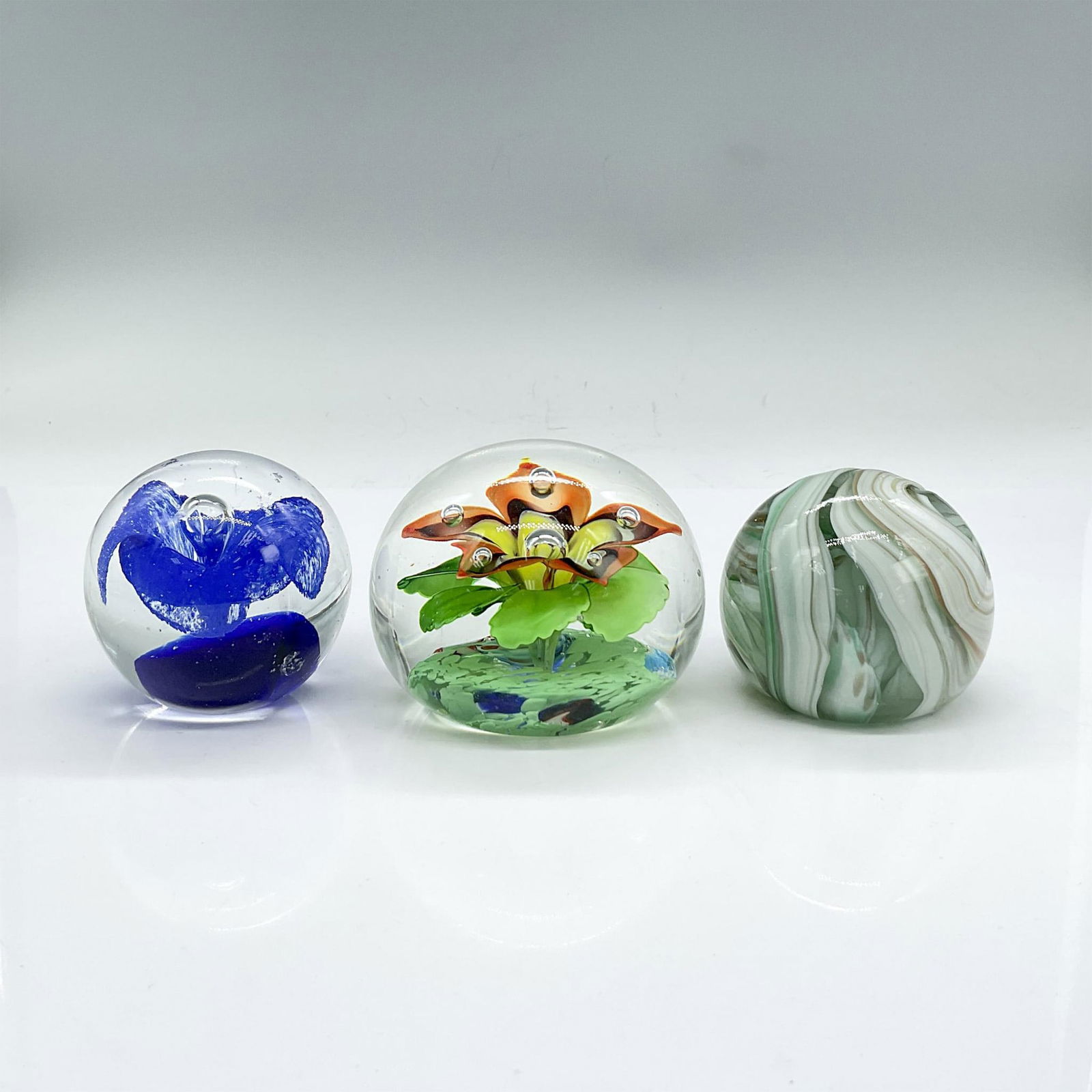 3pc Glass Orb Paperweights, Flowers and Swirl (1 of 3)