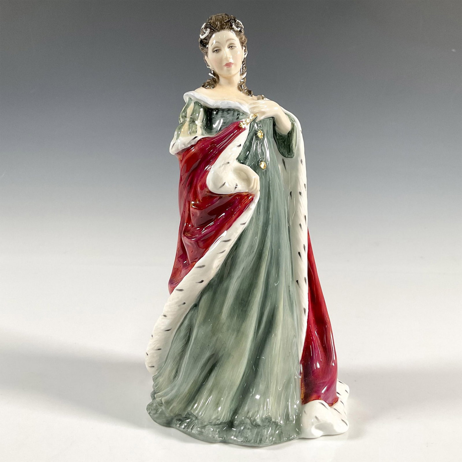 Queen Anne HN3141 - Royal Doulton Figurine: Artist: Pauline Parsons Issued: 1988 Dimensions: 9"H Edition Number: 3691 Edition Size: 5000 Manufacturer: Royal Doulton Country of Origin: England