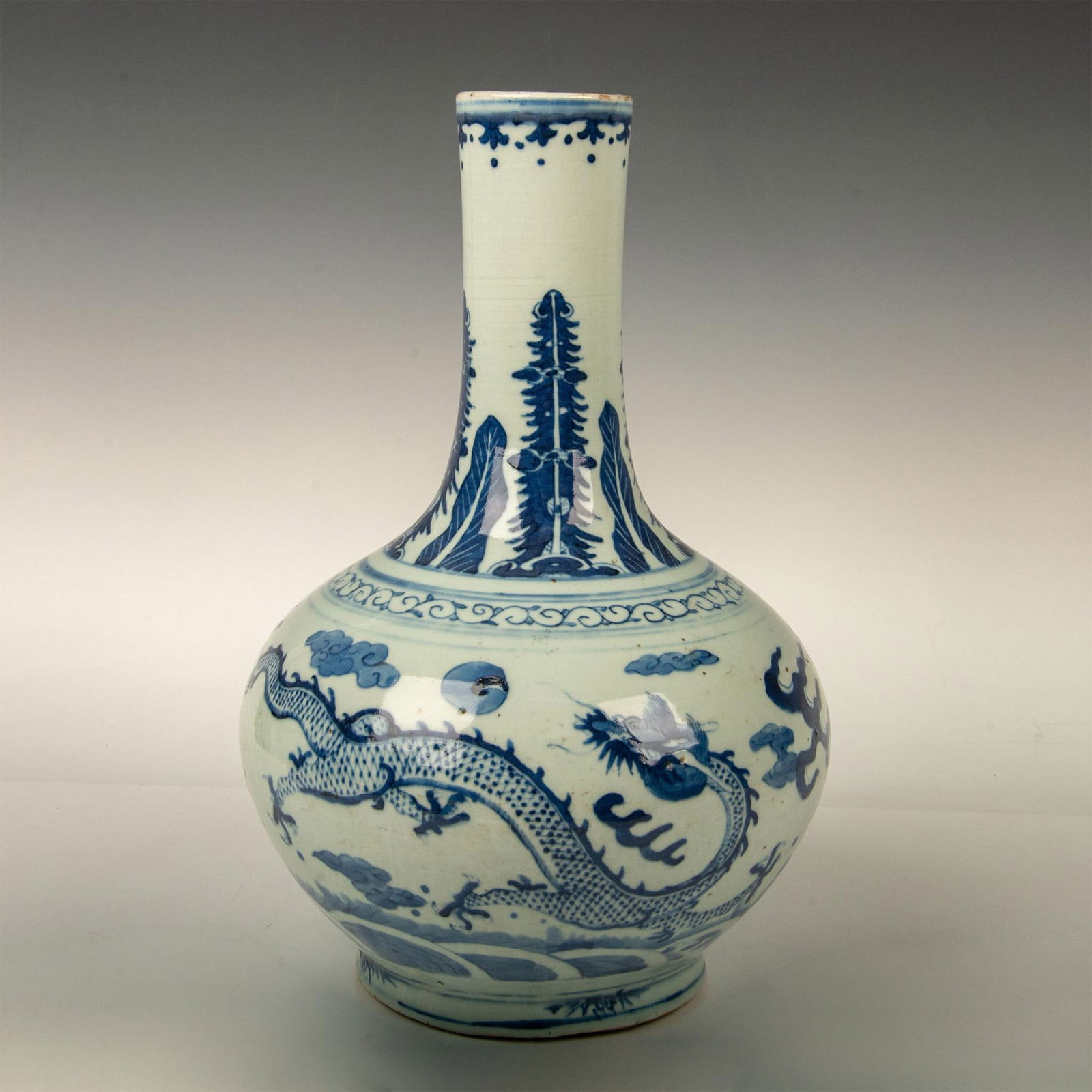 Antique Chinese Blue and White Porcelain Dragon Vase (1 of 4)