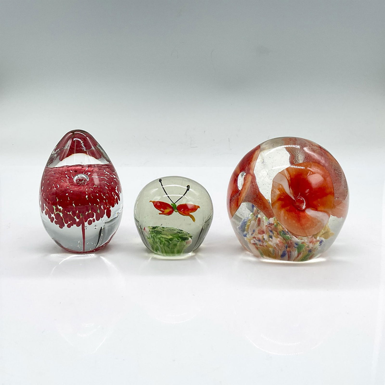 3pc Glass Orb Paperweights, Flowers and Butterfly (1 of 3)