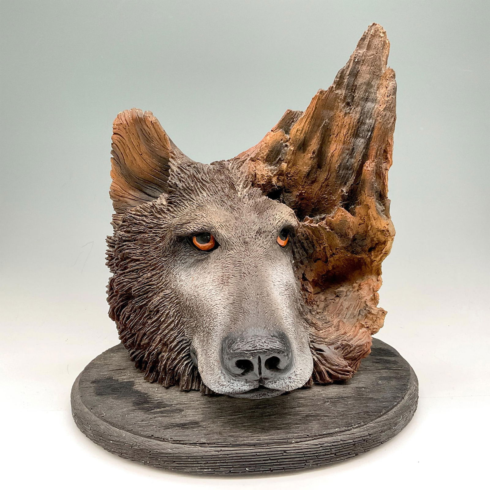 Bill Vernon Wood Sculpture, Night of Spirit Wolf (1 of 3)