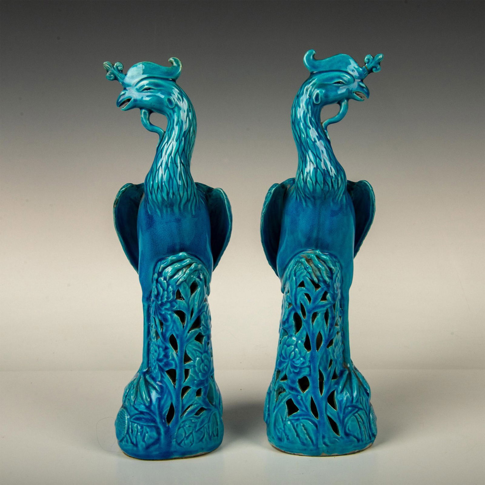 Pair of Chinese Porcelain Turquoise Phoenix Sculptures (1 of 4)