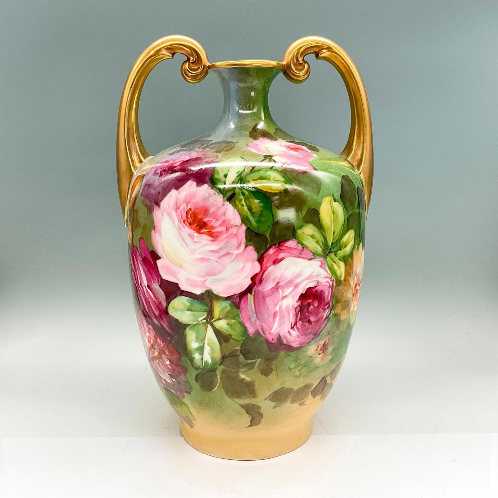 Jean Pouyat Limoges Porcelain Amphora Vase, Roses (1 of 3)