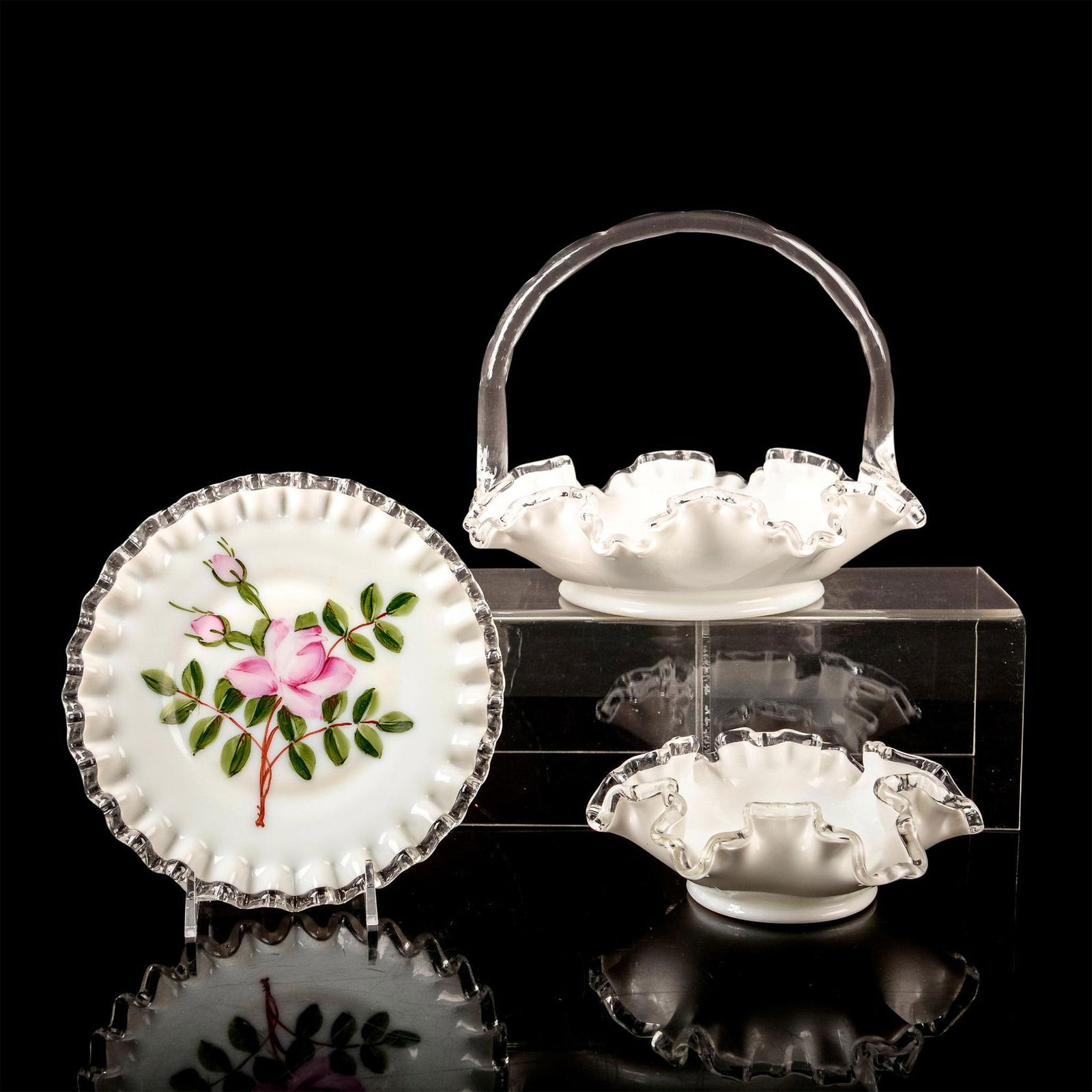 3pc Fenton Milk Glass Ruffled Kitchen Set (1 of 2)