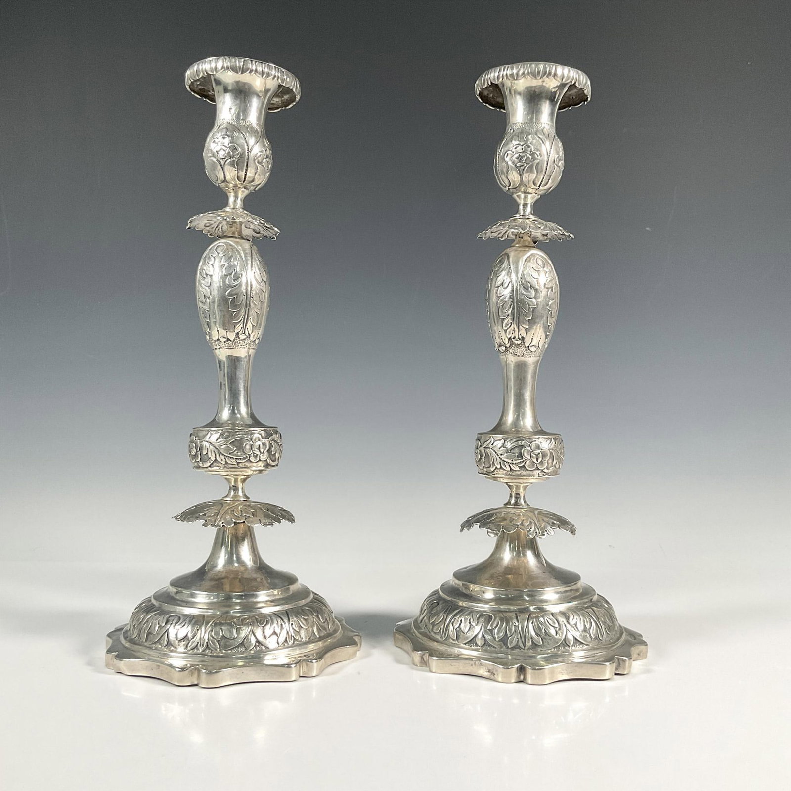 Pair of Russian Sterling Silver Candlesticks (1 of 3)