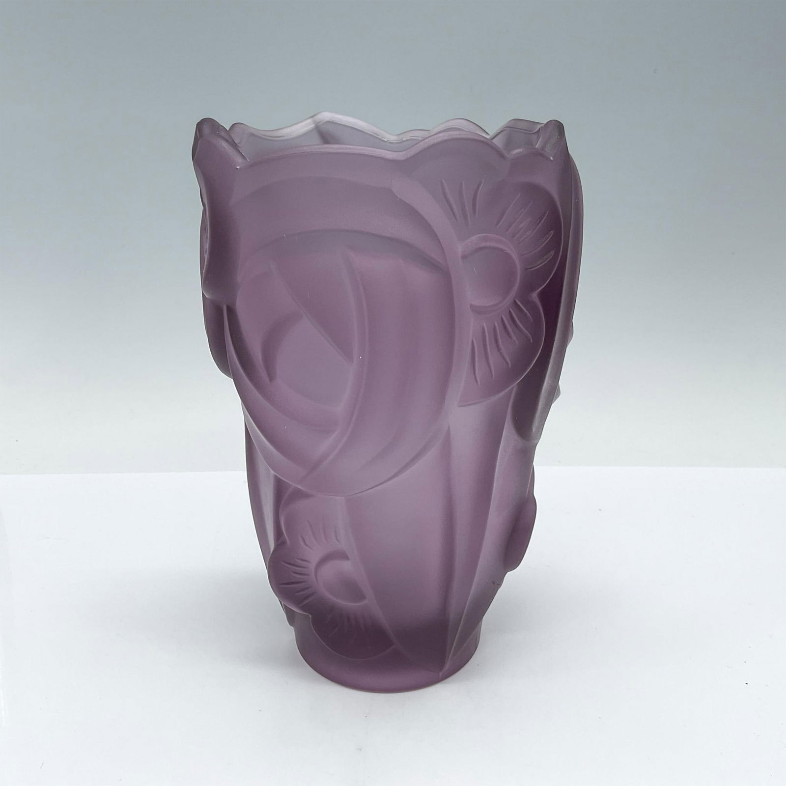 Purple Art Glass Floral Motif Vase (1 of 3)