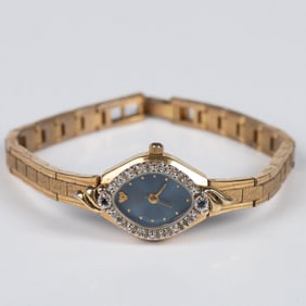 Jules Jurgensen 14K Gold Plated Diamond and Sapphire Watch