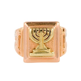 14K Yellow and Rose Gold Judaica Menorah Ring
