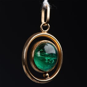 Vintage Gold and Cabochon Emerald Pendant