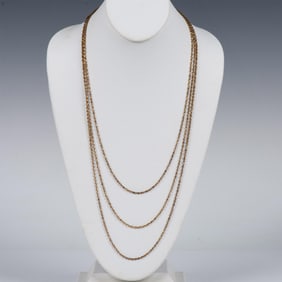 Elegant Three Strand Gold Metal Necklace