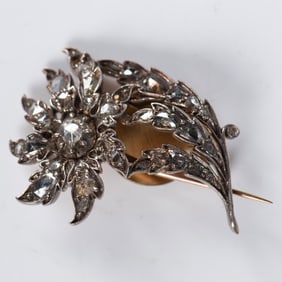 19th Century Gold and Sterling Silver Diamond Brooch