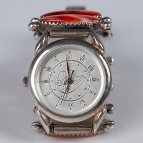 Danny Clark Navajo Sterling Silver and Red Spiny Oyster Watch