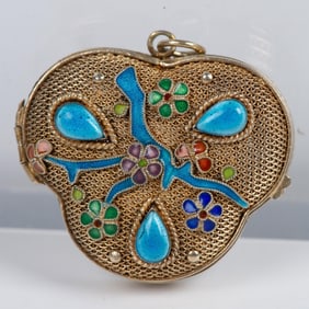 Chinese Silver Gilt Enamel Filigree Locket